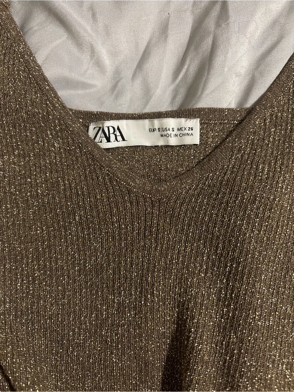 ZARA Metallic Bronze Ribbed Midi Dress